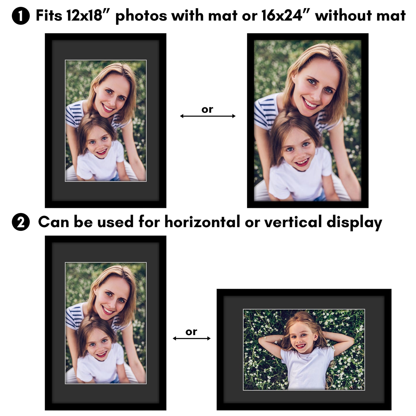 Americanflat Picture Frame with Black Mat and White Trim | Wide Molding
