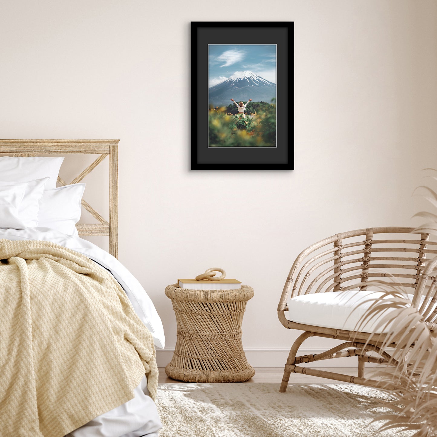 Americanflat Picture Frame with Black Mat and White Trim | Wide Molding