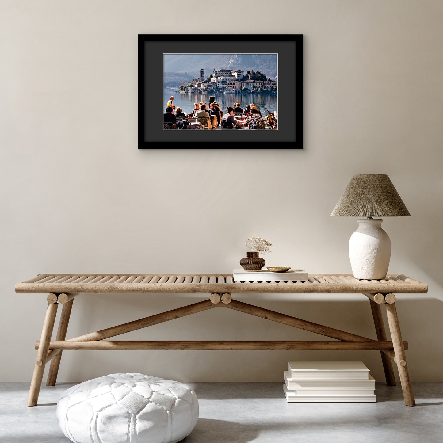 Americanflat Picture Frame with Black Mat and White Trim | Wide Molding