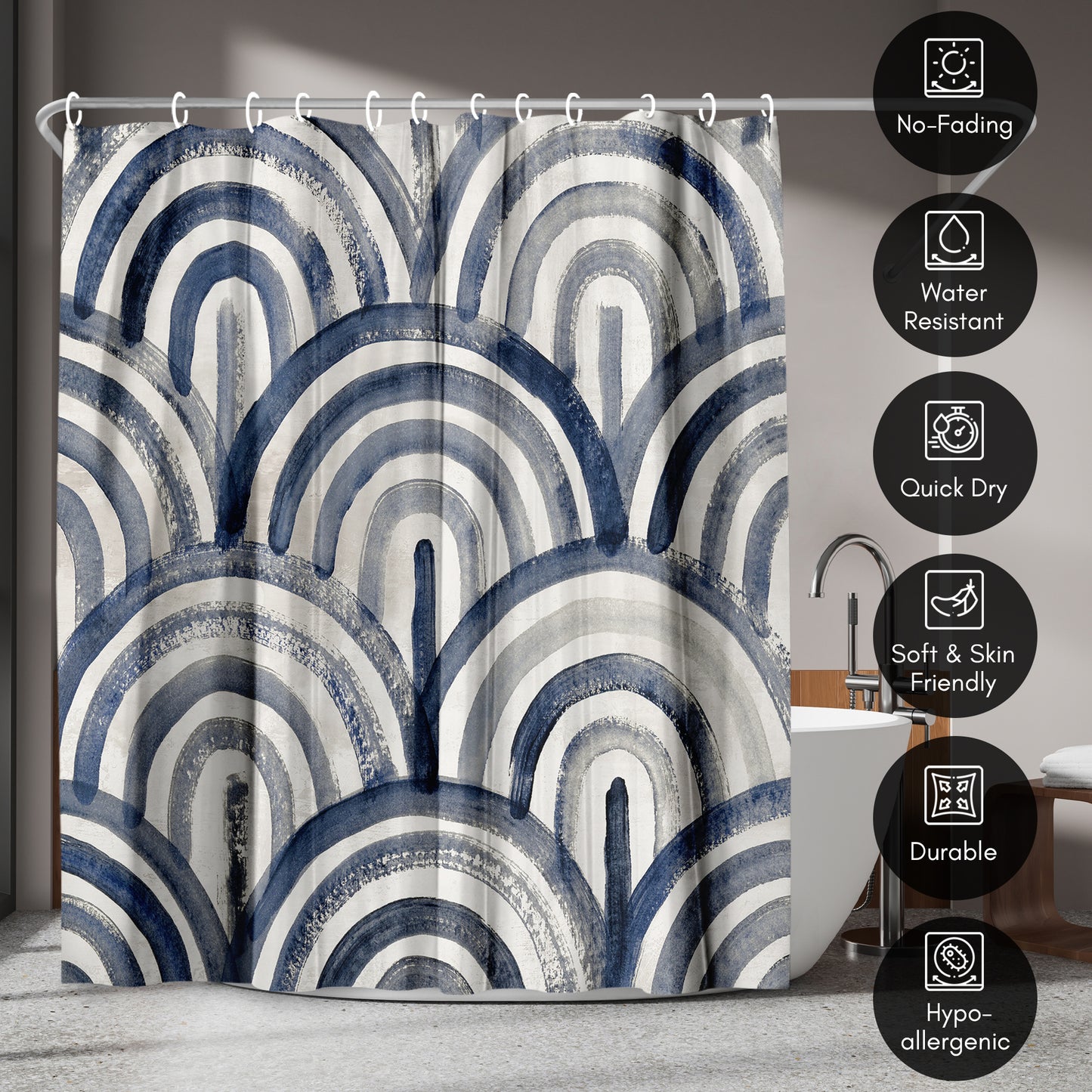 71x74 Abstract Shower Curtain with 12 Metal Grommets | Modern Artistic Design