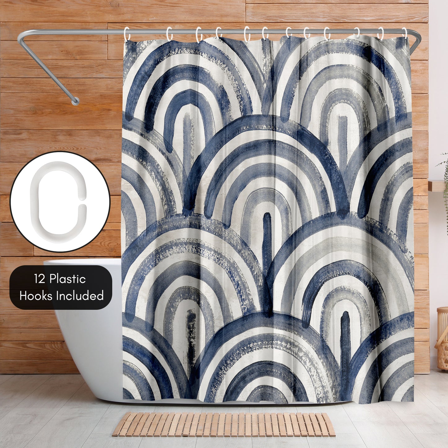 71x74 Abstract Shower Curtain with 12 Metal Grommets | Modern Artistic Design