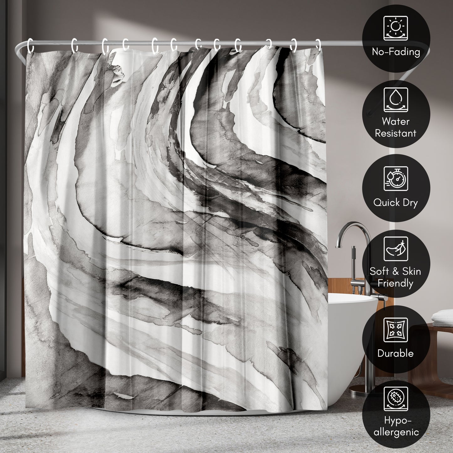 71x74 Abstract Shower Curtain with 12 Metal Grommets | Swirl Design