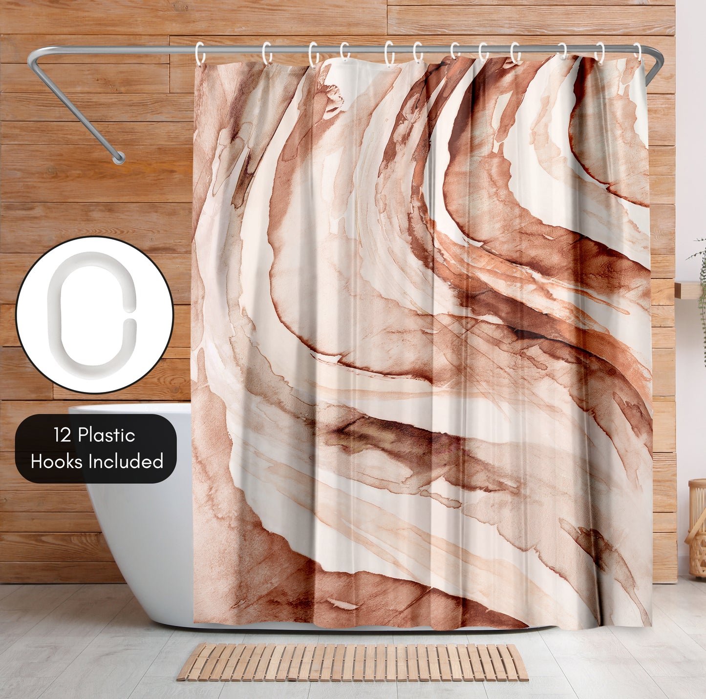 71x74 Abstract Shower Curtain with 12 Metal Grommets | Swirl Design