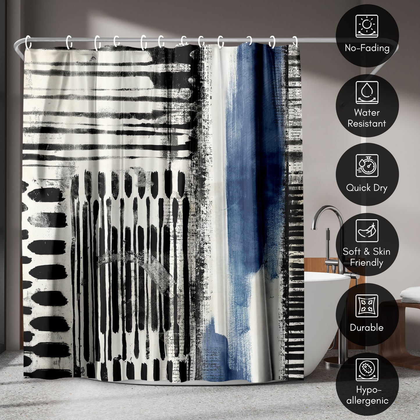 71x74 Abstract Shower Curtain with 12 Metal Grommets | Artistic Design