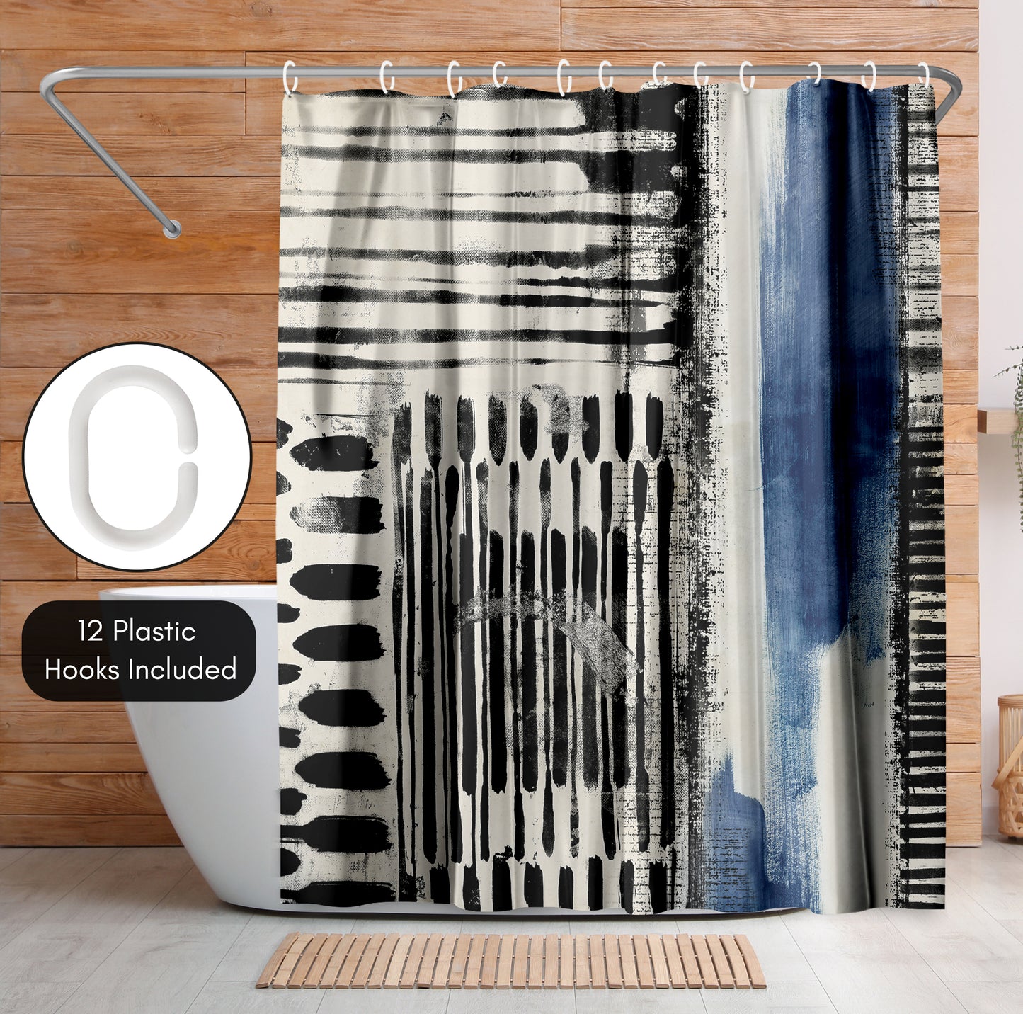 71x74 Abstract Shower Curtain with 12 Metal Grommets | Artistic Design