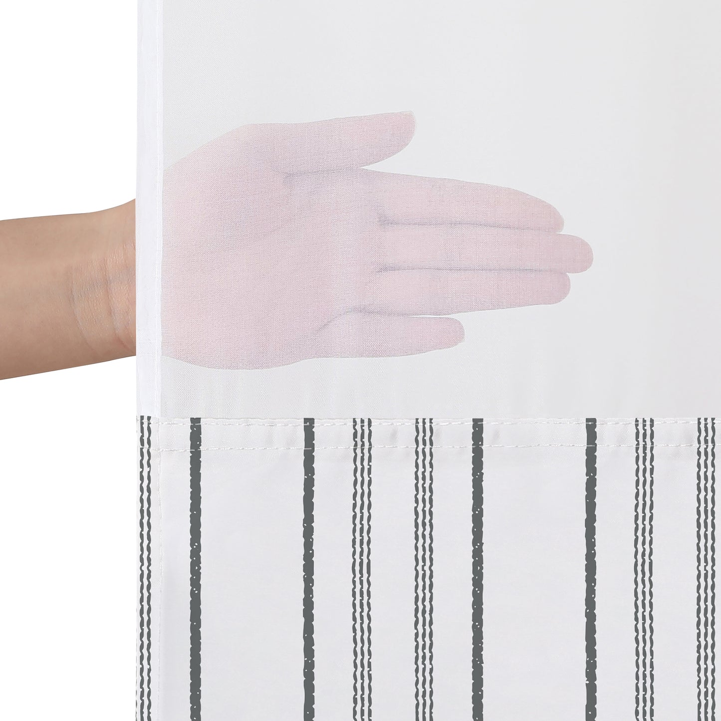 72x75 Hookless Shower Curtain with Sheer Panel, Snap-In Liner, and Grommets | Stripes