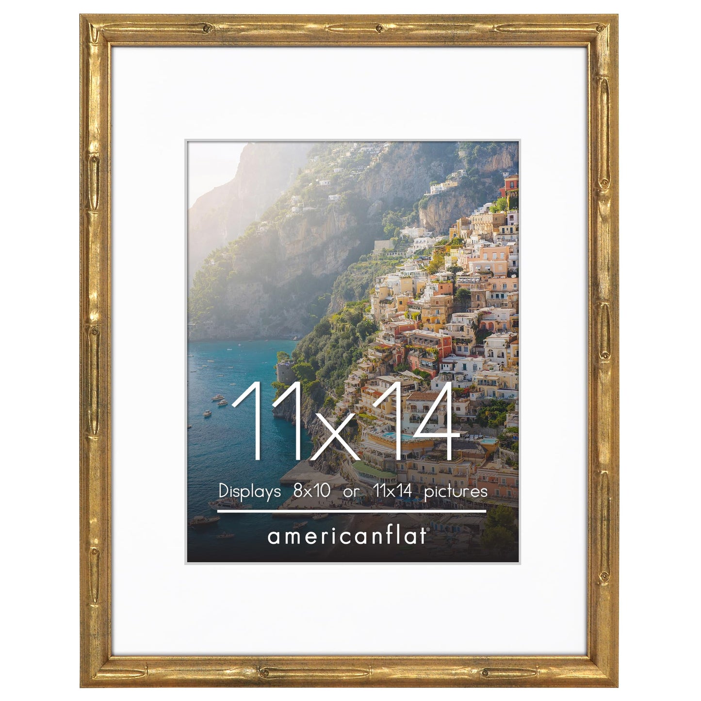Americanflat Picture Frame with Mat | Faux Bamboo Molding | Shatter-Resistant Glass