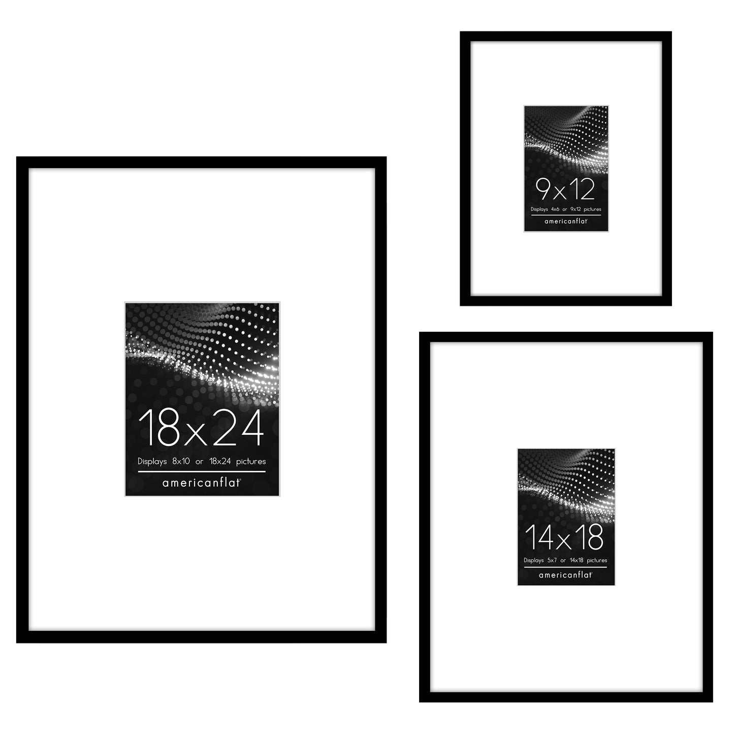 Black Gallery Wall Frames Set of 3, Matted - Americanflat