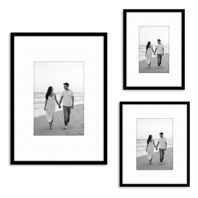 Streamline Matted Picture Frame — 18x24 matted to 9x12 / Black / 3Set