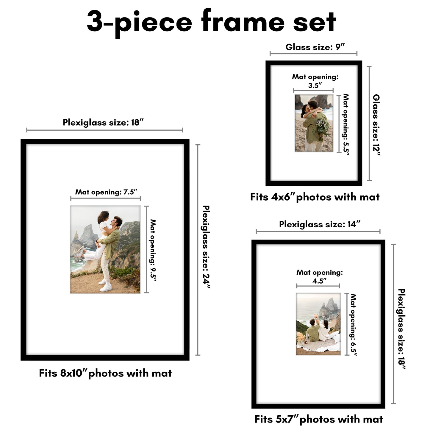 Black Gallery Wall Frames Set of 3, Matted - Americanflat