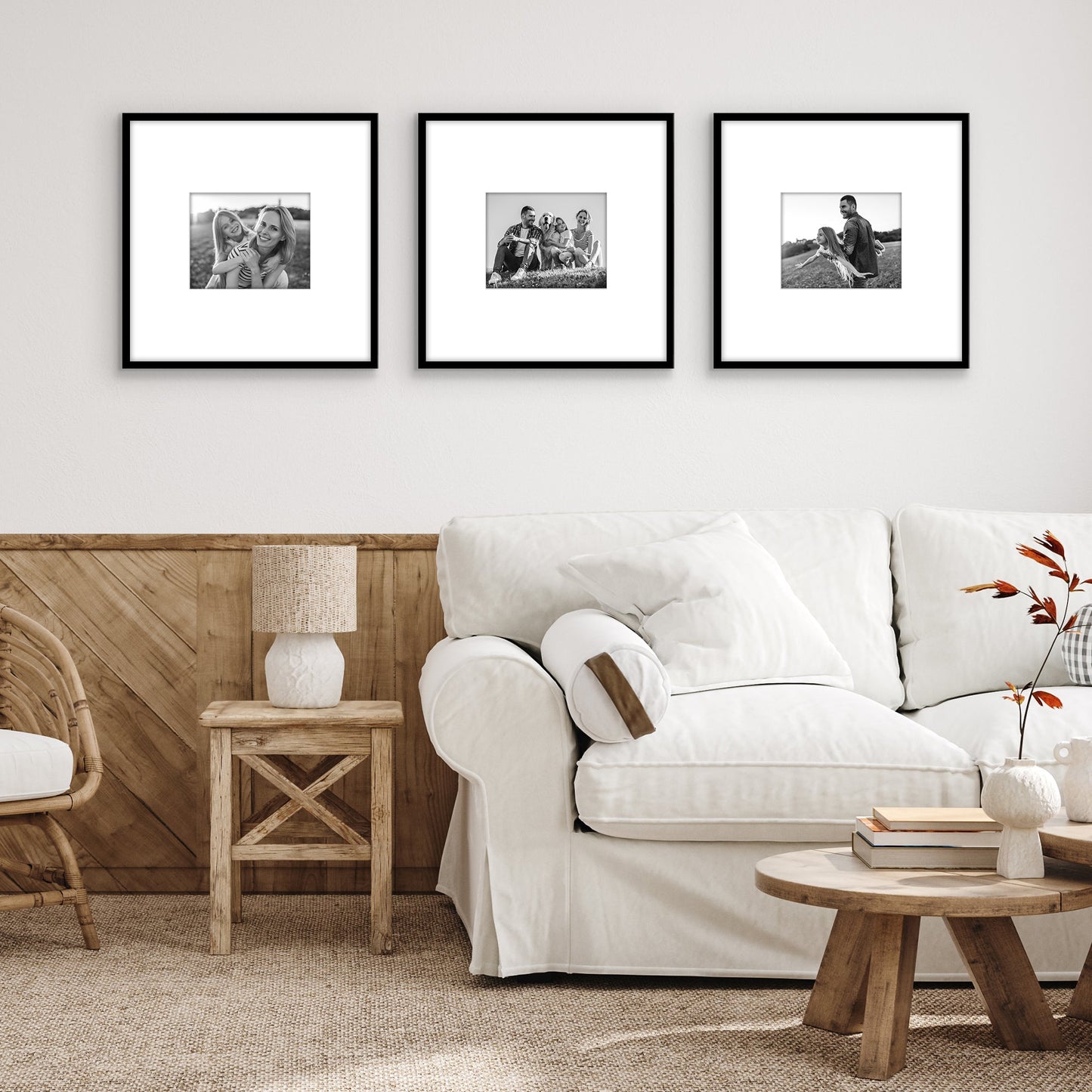 Americanflat 20x20 Picture Frame with Mat | Set of 3 | Black Slim Molding