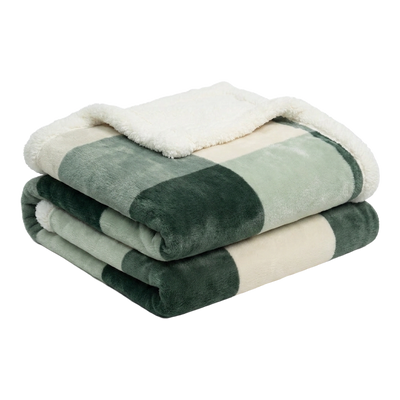 Throw Blanket | Fleece & Sherpa - Reversible - Oversize Plaid — 50x60 / Green