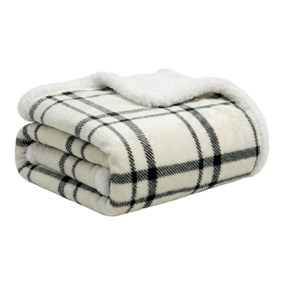 Throw Blanket | Fleece & Sherpa - Classic Tattersall Plaid — 50x60 / Black