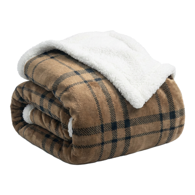 Throw Blanket | Fleece & Sherpa - Classic Tattersall Plaid — 60x80 / Brown
