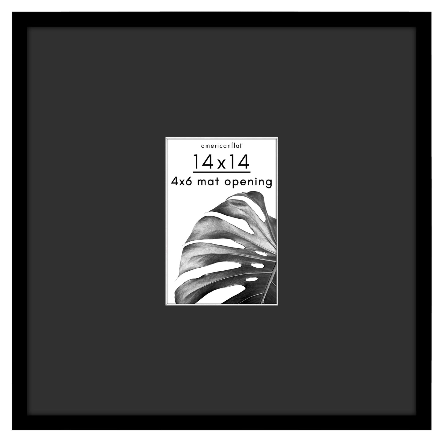 Americanflat 14x14 Picture Frame with 4x6 Mat | Thin Photo Frame - Black