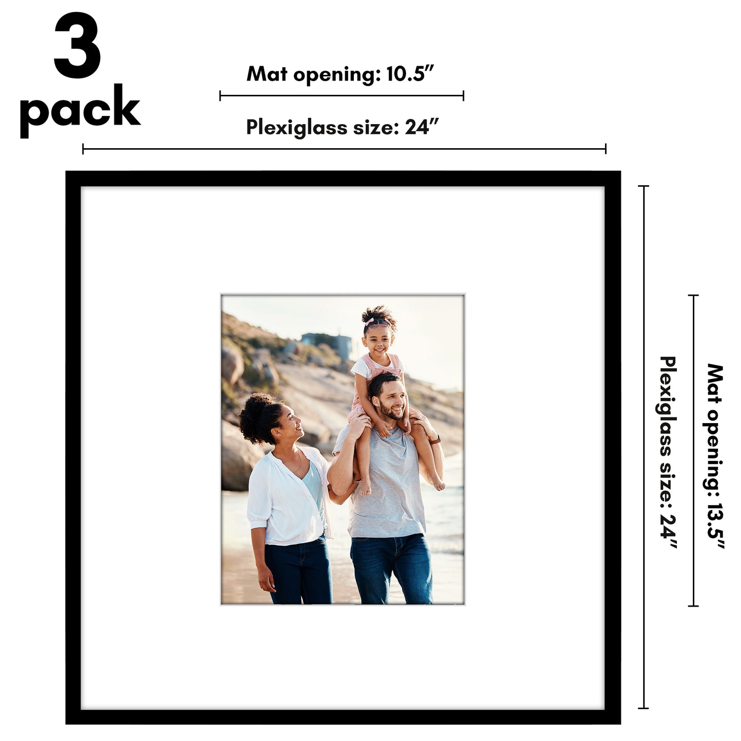 Black Gallery Wall Frames Set of 3, Wide Mat - Americanflat