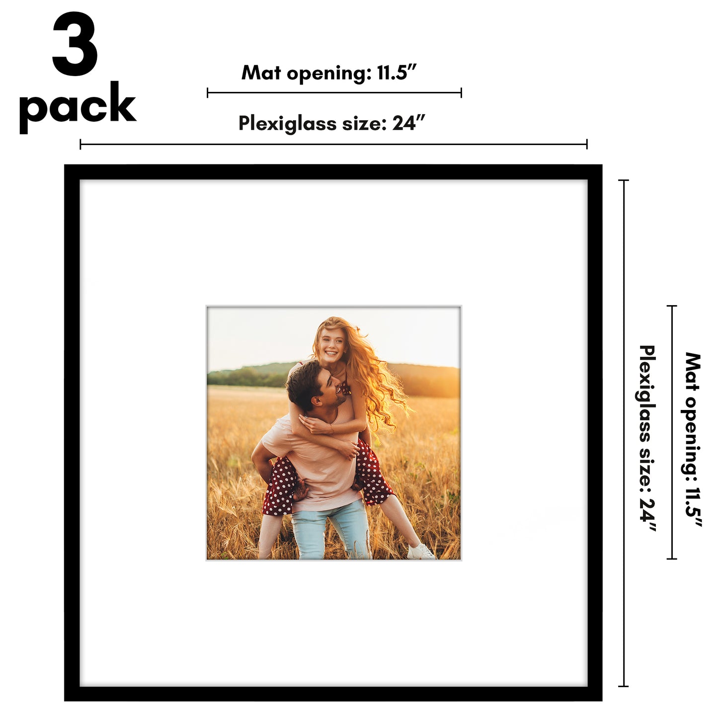 Black Gallery Wall Frames Set of 3, Wide Mat - Americanflat