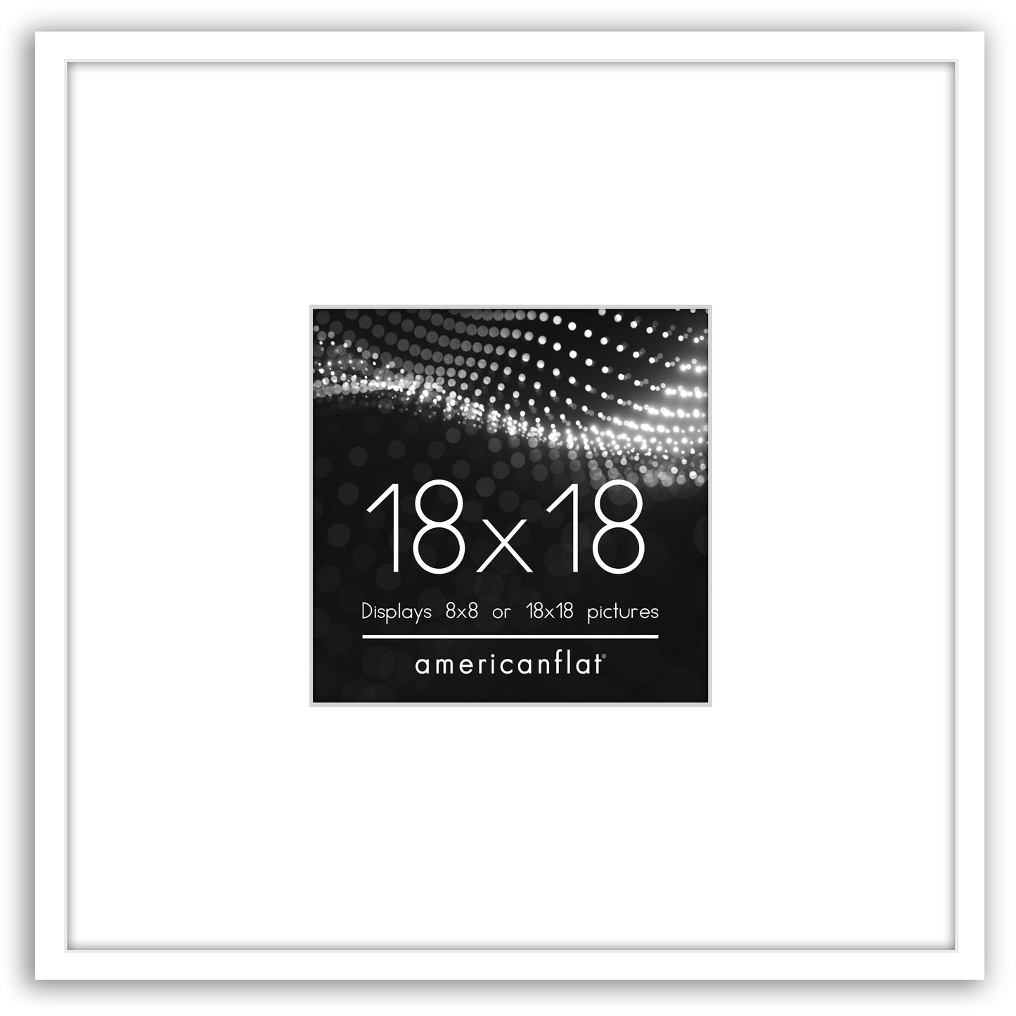 Americanflat 18x18 Picture Frame with 8x8 Mat | Thin Photo Frame - White