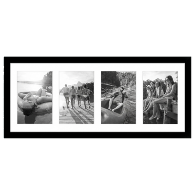Signature Matted Engineered Wood Collage Frame — 8x20 with 4x6 mat / Black / 4 Opening