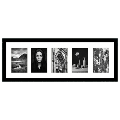 Signature Matted Engineered Wood Collage Frame — 8x24 with 4x6 mat / Black / 5 Opening