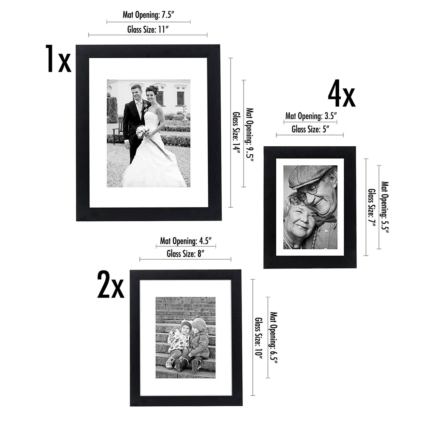 Americanflat | Set of 7 Picture Frames with Shatter-Resistant Glass | Gallery Wall Frame Set with One 11x14 Frame, Two 8x10 Frames, and Four 5x7 Frames | Signature Collection | Black