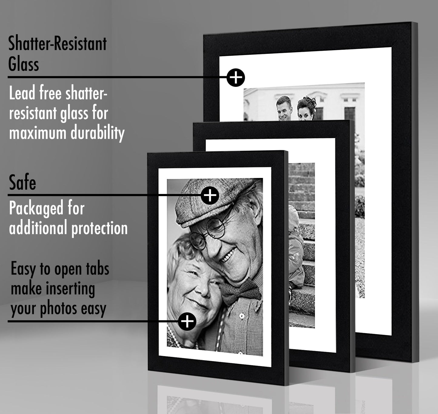 Americanflat | Set of 7 Picture Frames with Shatter-Resistant Glass | Gallery Wall Frame Set with One 11x14 Frame, Two 8x10 Frames, and Four 5x7 Frames | Signature Collection | Black