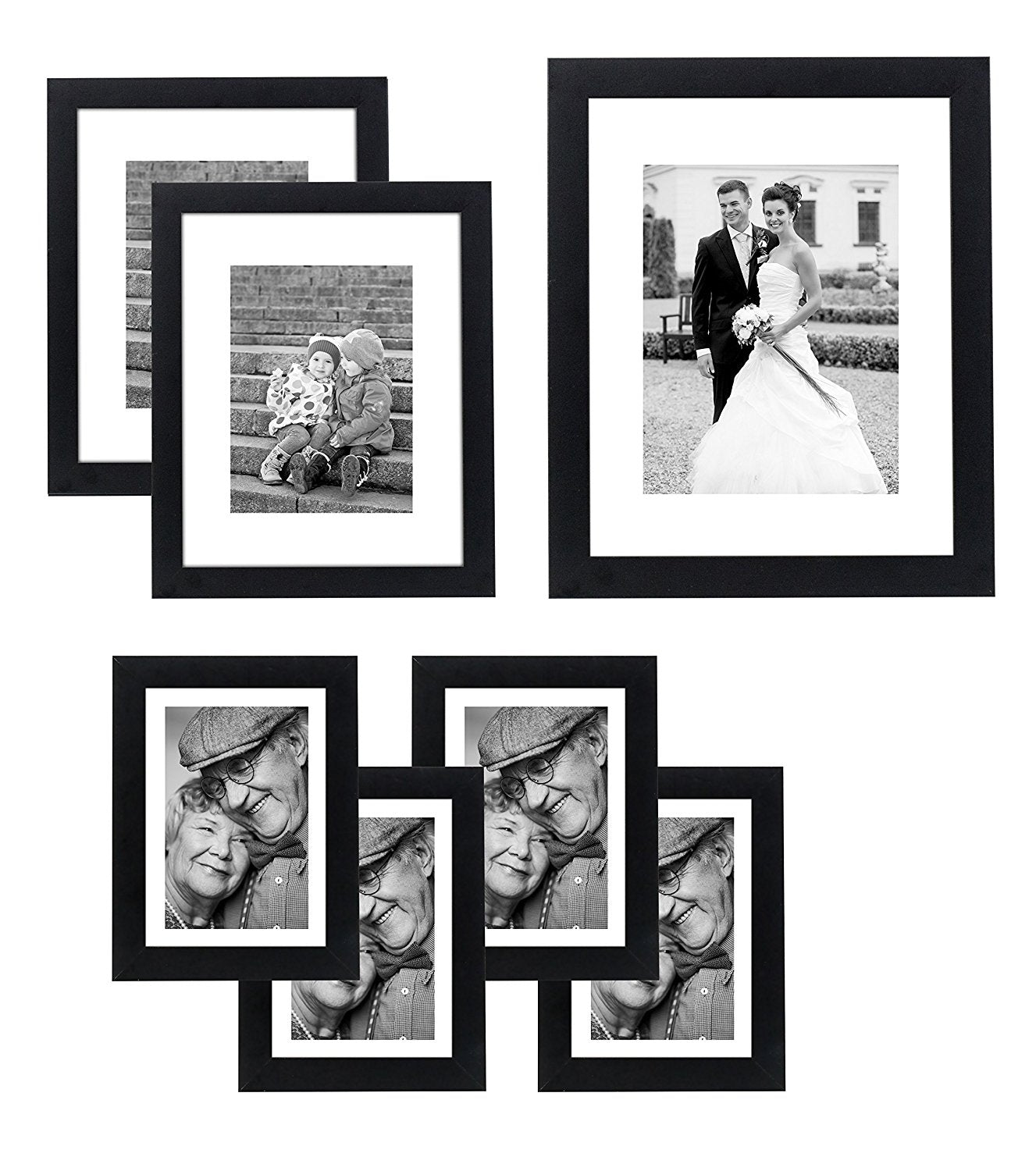 Americanflat | Set of 7 Picture Frames with Shatter-Resistant Glass | Gallery Wall Frame Set with One 11x14 Frame, Two 8x10 Frames, and Four 5x7 Frames | Signature Collection | Black