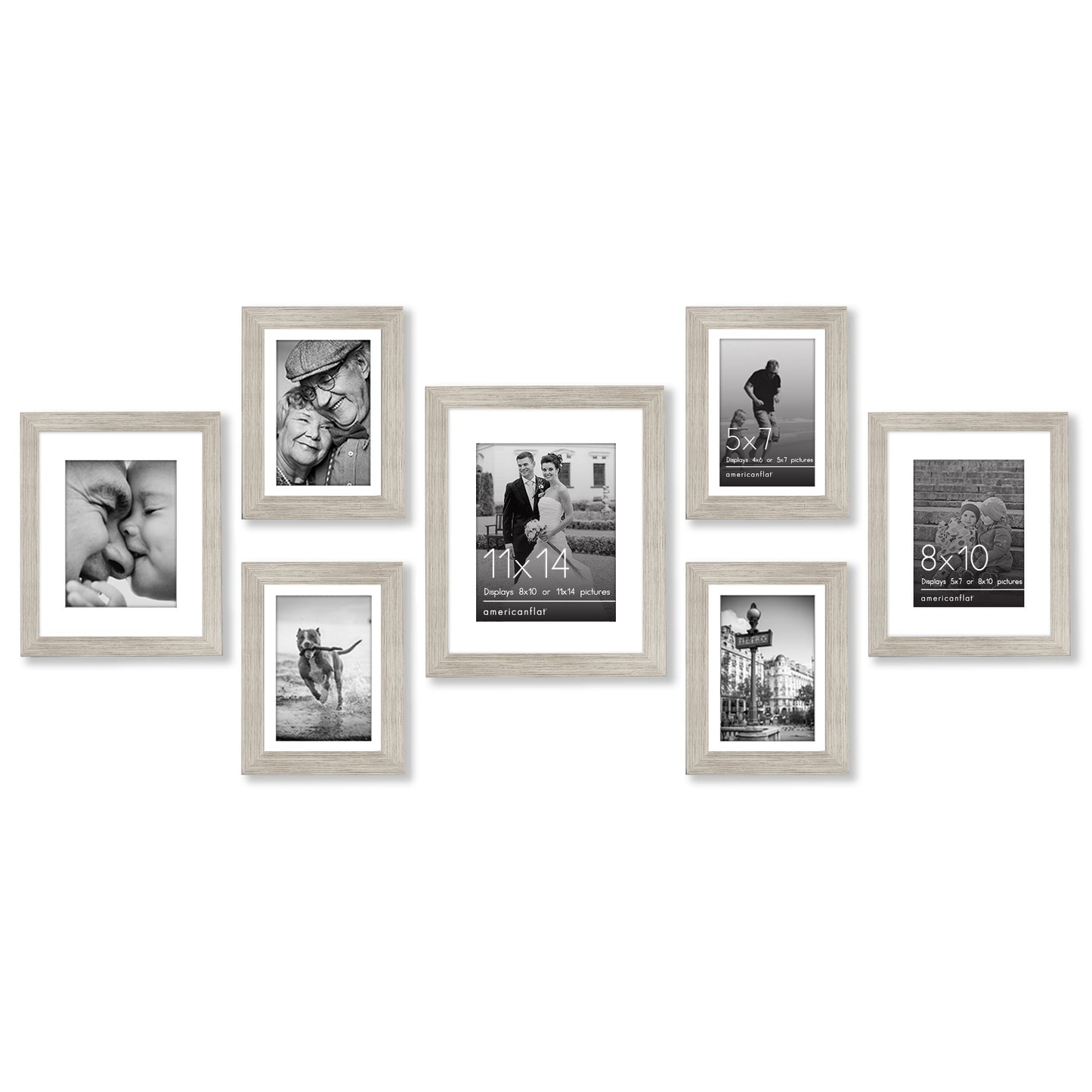Americanflat | Set of 7 Picture Frames with Shatter-Resistant Glass | Gallery Wall Frame Set with One 11x14, Two 8x10 and Four 5x7 Frames | Signature Collection | Driftwood