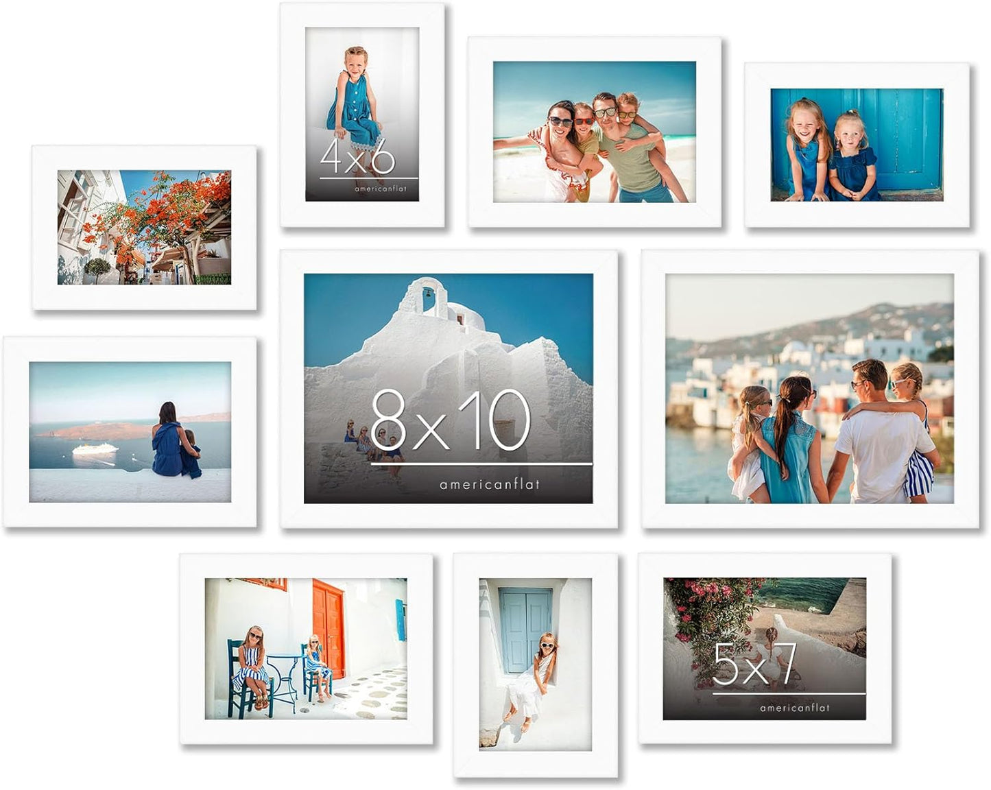 Americanflat | Set of 10 Picture Frames with Shatter-Resistant Glass | Gallery Wall Frame Set with Two 8x10, Four 5x7 and Four 4x6 Frames | Signature Collection | White