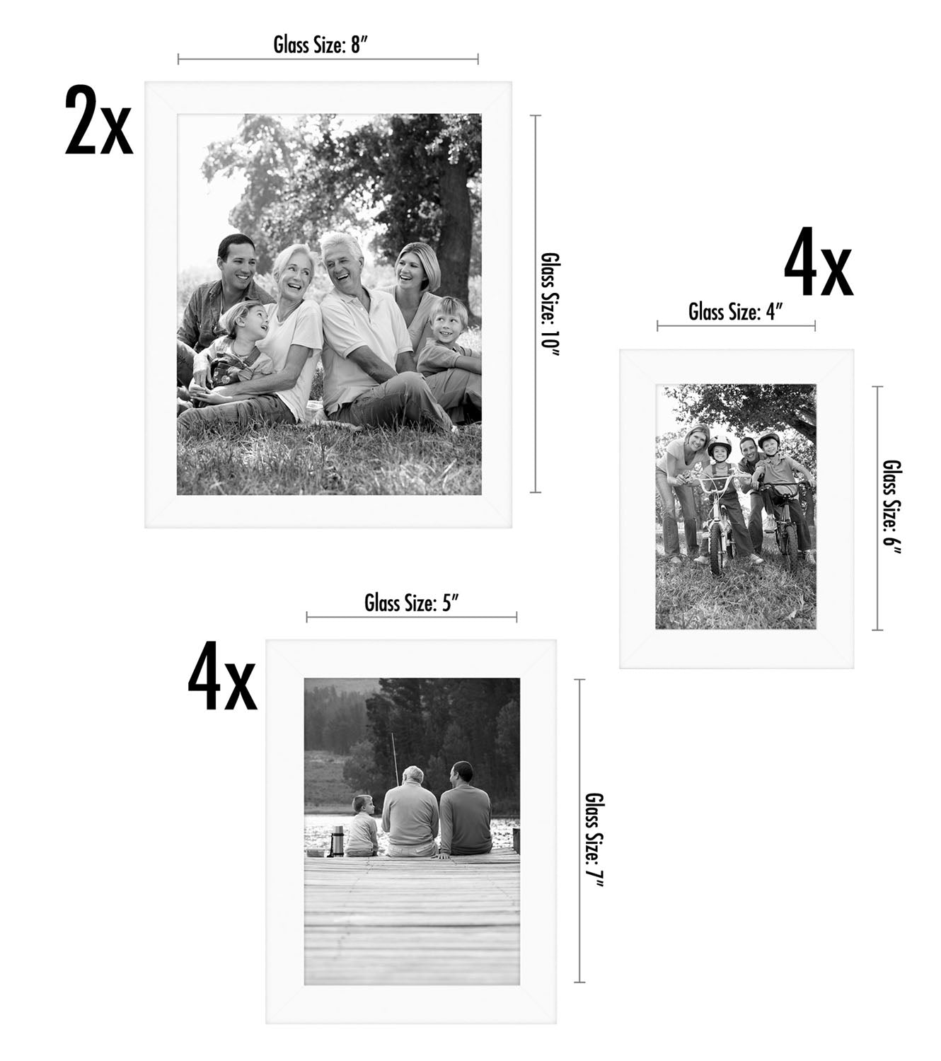 Americanflat | Set of 10 Picture Frames with Shatter-Resistant Glass | Gallery Wall Frame Set with Two 8x10, Four 5x7 and Four 4x6 Frames | Signature Collection | White