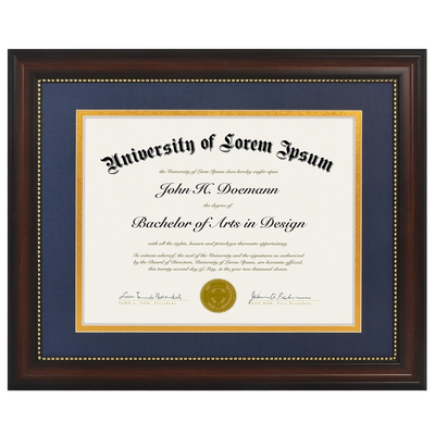 Legacy Matted Document Frame — 11x14 / Mahogany (Blue & Gold mat) / 1 Pack