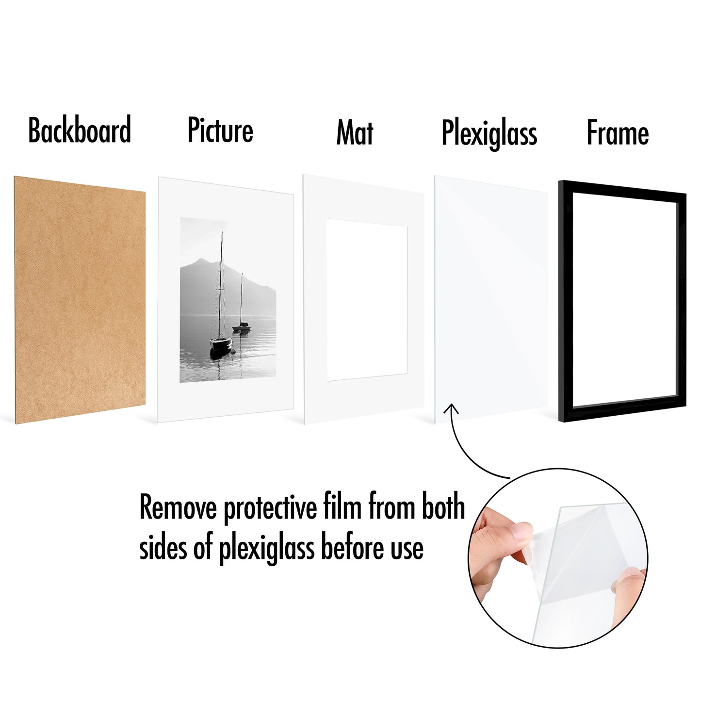 Americanflat | 12x16 Picture Frame with Polished Plexiglass - Set of 5 | Use as 8.5x11 Frame with Mat or Display 12x16 Photo Without Mat | Galleria Collection | Picture Frames for Wall Display | Black
