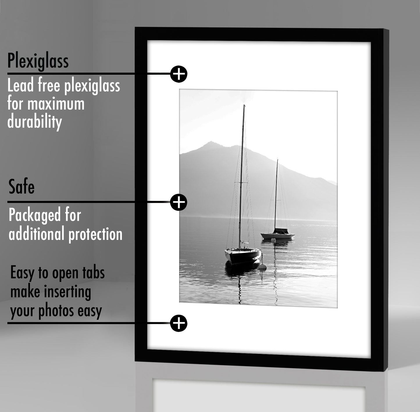 Americanflat | 12x16 Picture Frame with Polished Plexiglass - Set of 5 | Use as 8.5x11 Frame with Mat or Display 12x16 Photo Without Mat | Galleria Collection | Picture Frames for Wall Display | Black