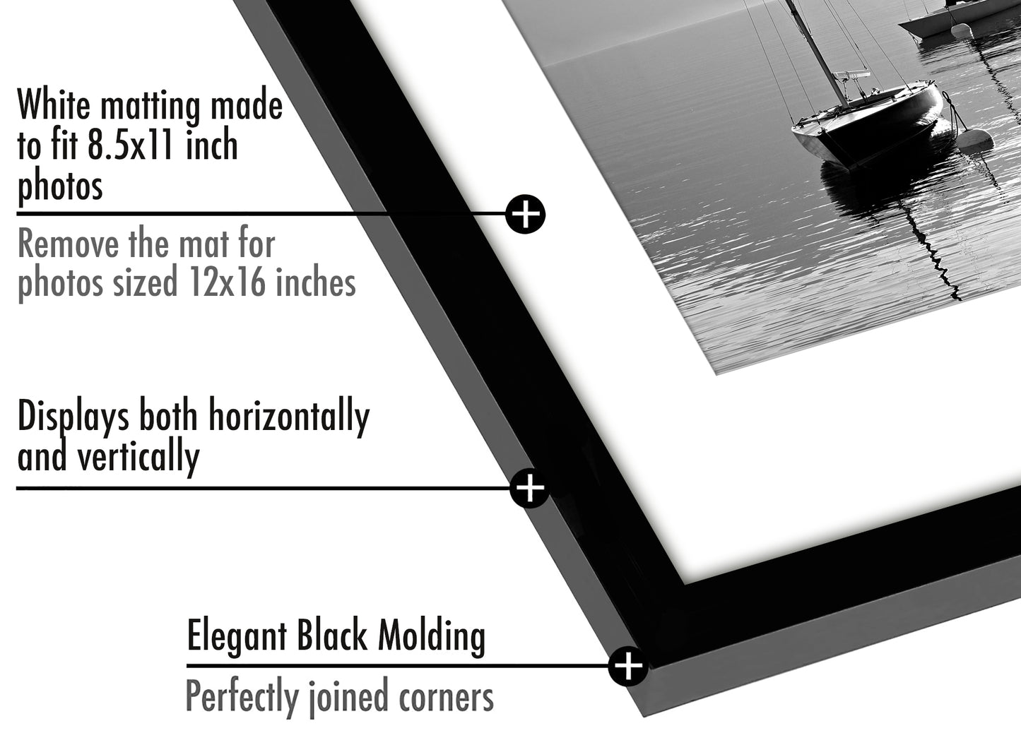 Americanflat | 12x16 Picture Frame with Polished Plexiglass - Set of 5 | Use as 8.5x11 Frame with Mat or Display 12x16 Photo Without Mat | Galleria Collection | Picture Frames for Wall Display | Black
