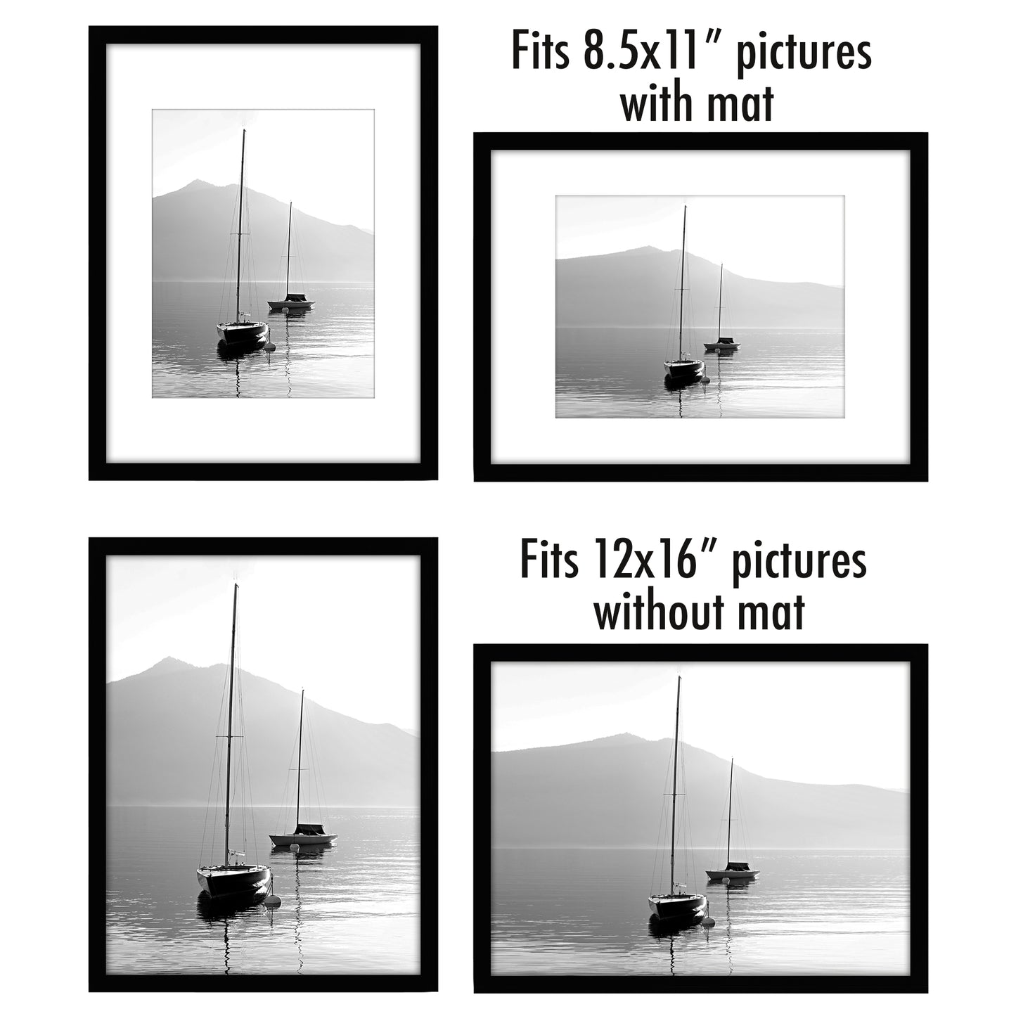 Americanflat | 12x16 Picture Frame with Polished Plexiglass - Set of 5 | Use as 8.5x11 Frame with Mat or Display 12x16 Photo Without Mat | Galleria Collection | Picture Frames for Wall Display | Black