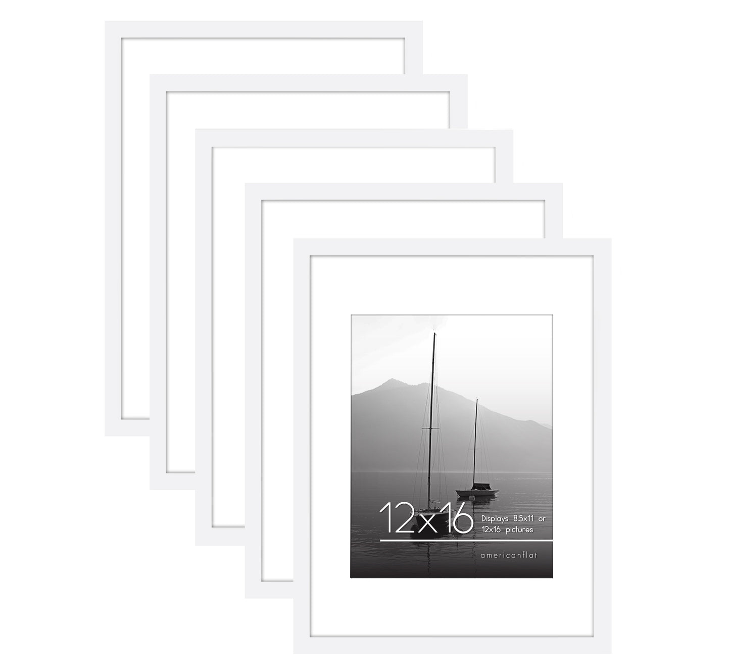 Americanflat | 12x16 Picture Frame with Polished Plexiglass | Set of 5 | Use as 8.5x11 Frame with Mat or Display 12x16 Photo Without Mat | Galleria Collection | Picture Frames for Wall Display | White