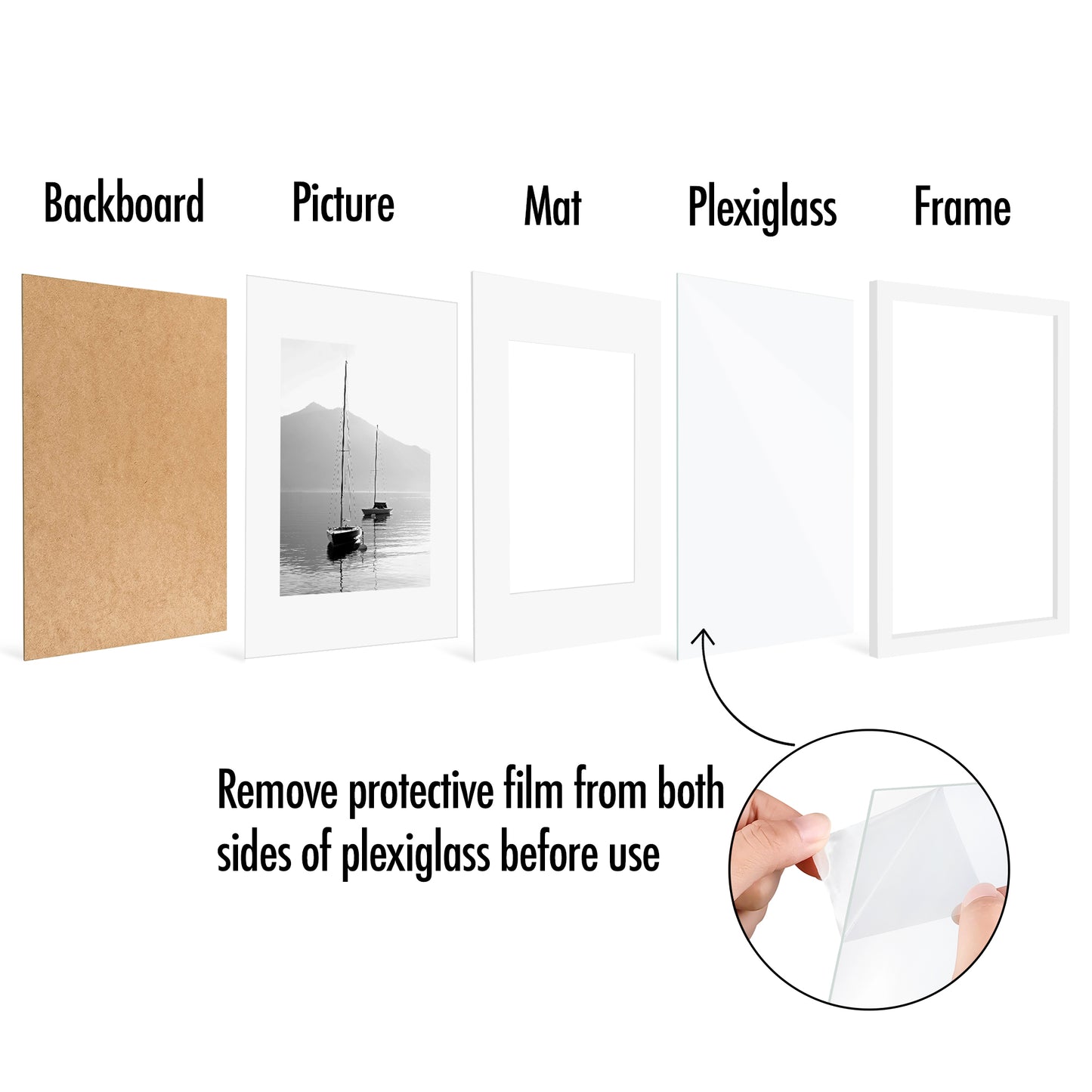 Americanflat | 12x16 Picture Frame with Polished Plexiglass | Set of 5 | Use as 8.5x11 Frame with Mat or Display 12x16 Photo Without Mat | Galleria Collection | Picture Frames for Wall Display | White