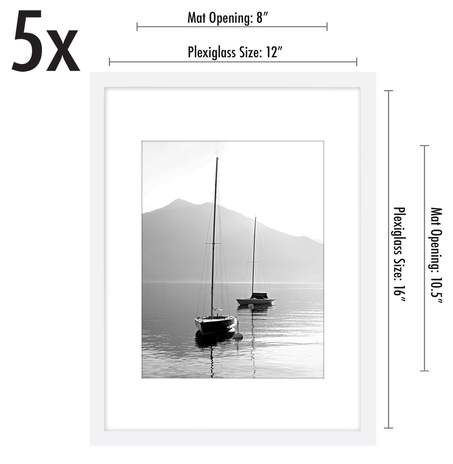 Americanflat | 12x16 Picture Frame with Polished Plexiglass | Set of 5 | Use as 8.5x11 Frame with Mat or Display 12x16 Photo Without Mat | Galleria Collection | Picture Frames for Wall Display | White