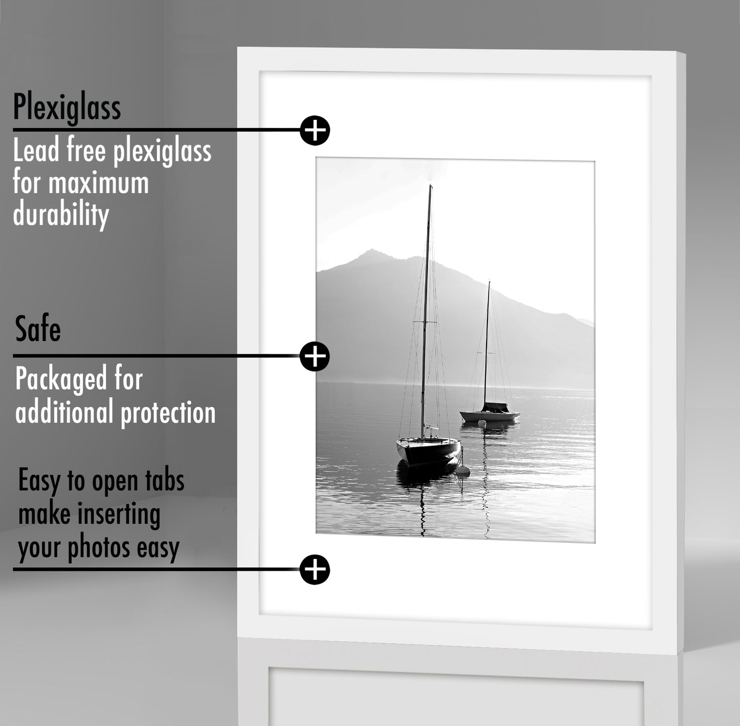 Americanflat | 12x16 Picture Frame with Polished Plexiglass | Set of 5 | Use as 8.5x11 Frame with Mat or Display 12x16 Photo Without Mat | Galleria Collection | Picture Frames for Wall Display | White