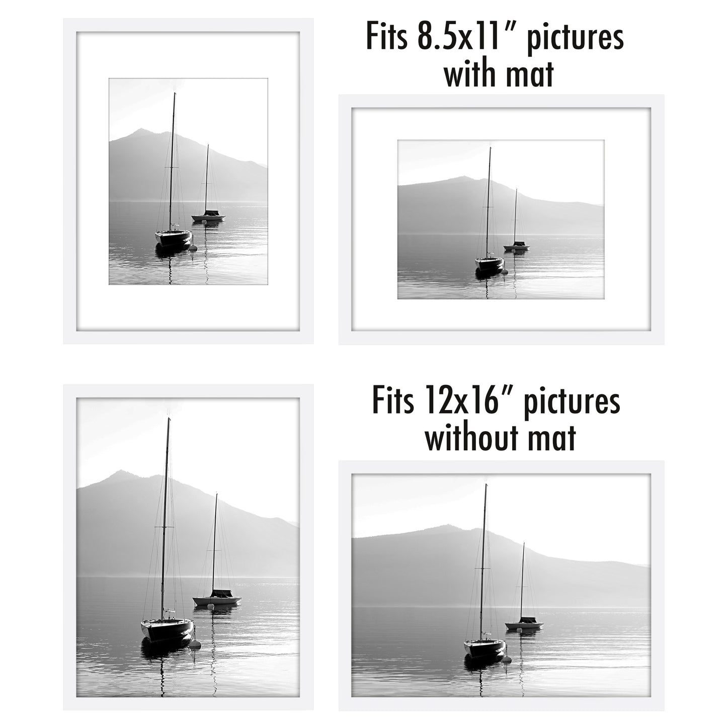 Americanflat | 12x16 Picture Frame with Polished Plexiglass | Set of 5 | Use as 8.5x11 Frame with Mat or Display 12x16 Photo Without Mat | Galleria Collection | Picture Frames for Wall Display | White