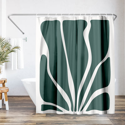 71x74 Abstract Shower Curtain with 12 Metal Grommets | Bold Seaweed Design — 71 x 74