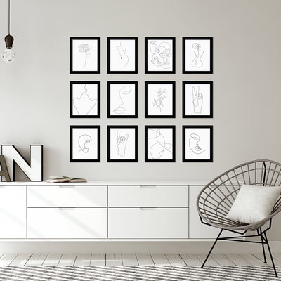 Line Art by Explicit Design - 12 Piece Framed Art Set — 8" x 10" / Black