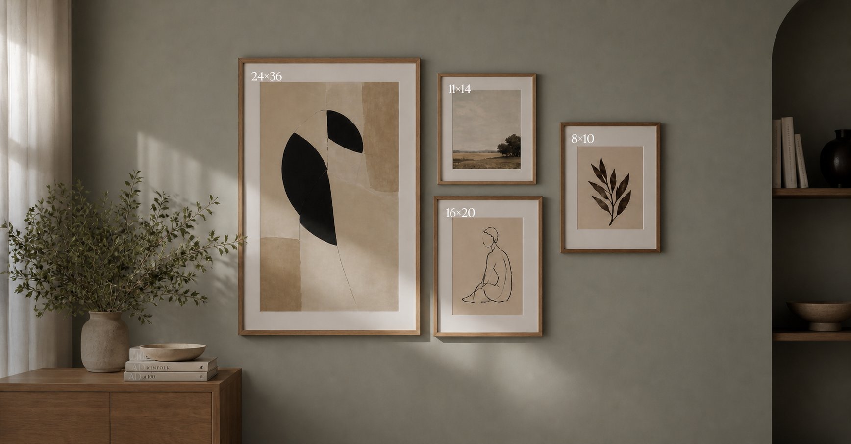 Gallery wall featuring frames in various sizes