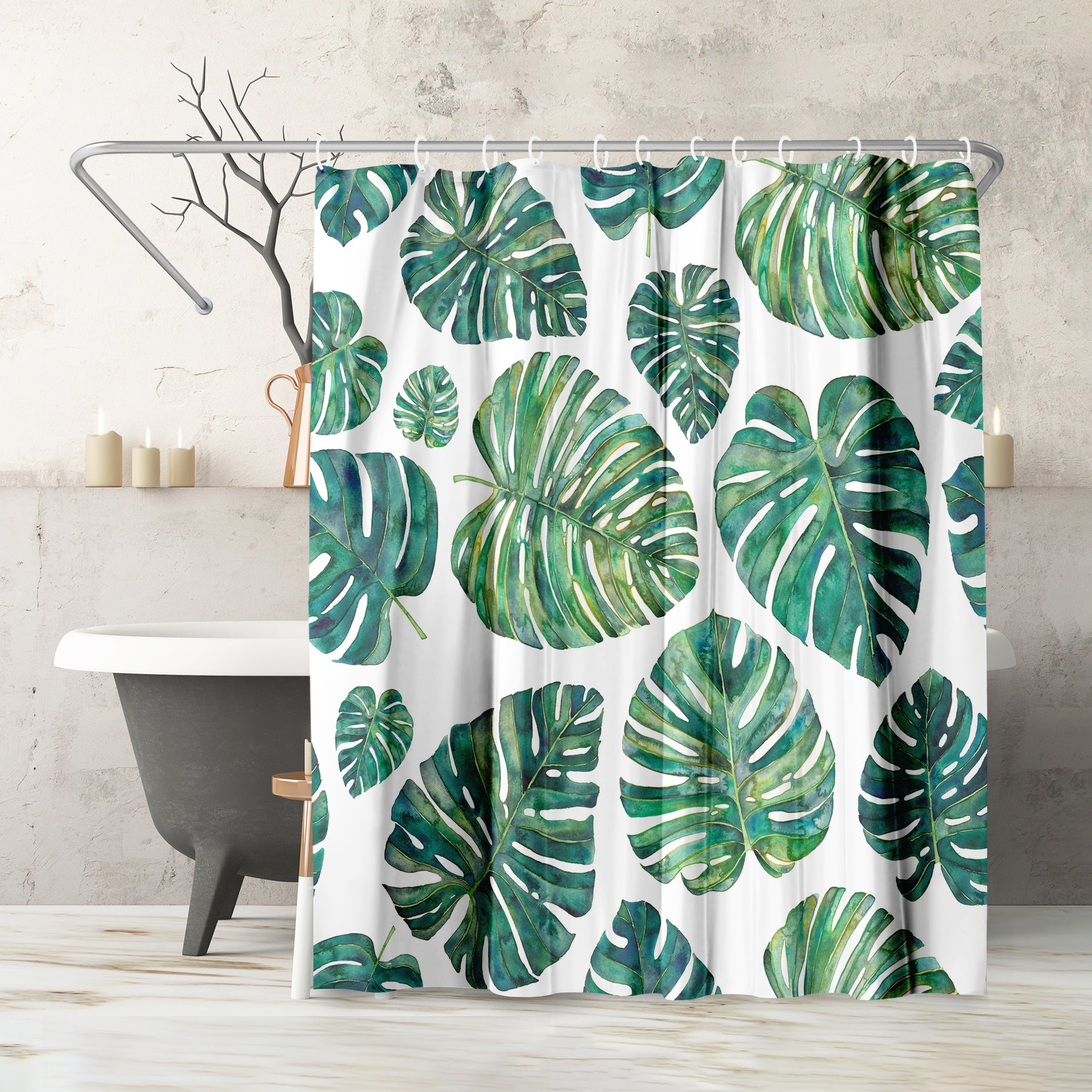 71 x 74 Decorative Shower Curtain with 12 Hooks, Tropical Leaves by –  Americanflat