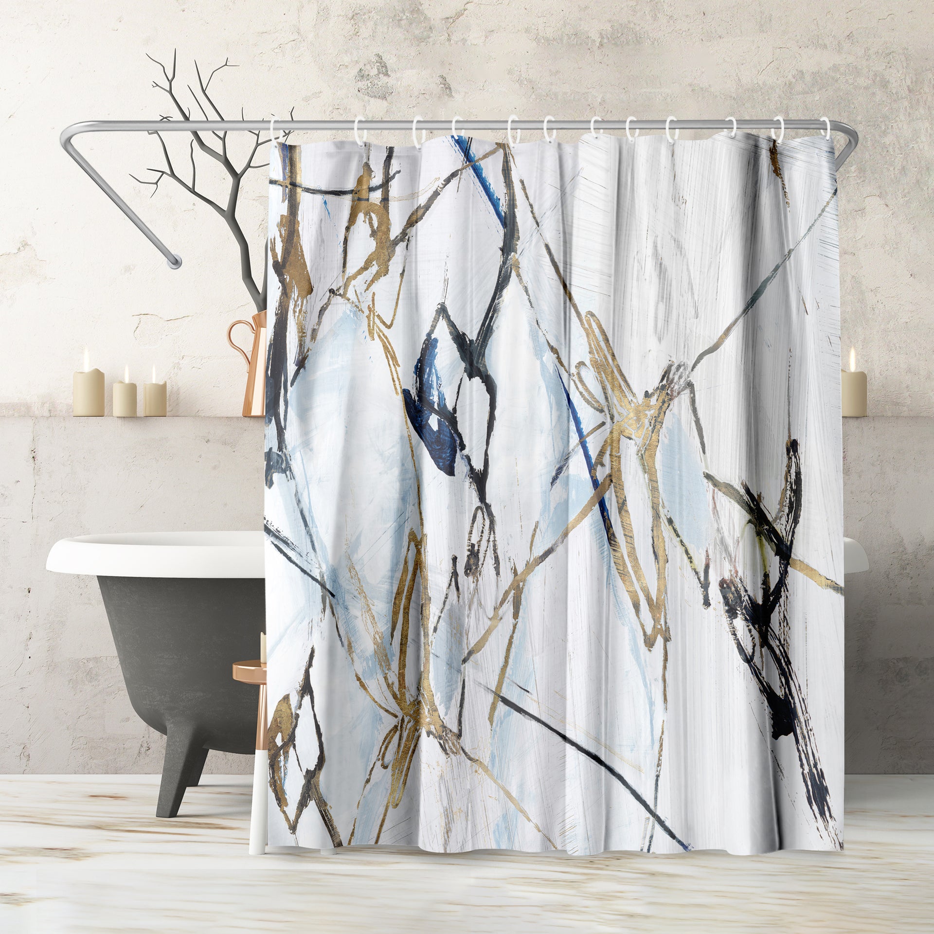 71 x 74 Decorative Shower Curtain with 12 Hooks, Three Sea