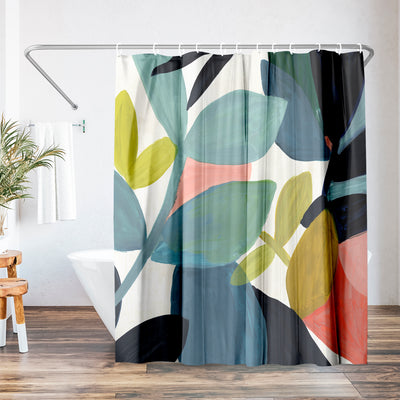 71x74 Abstract Shower Curtain with 12 Metal Grommets | Vibrant Botanical Design — 71 x 74