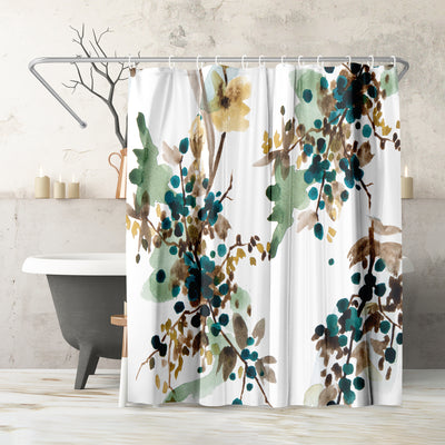 71x74 Abstract Shower Curtain with 12 Metal Grommets | Watercolor Blueberry — 71 x 74