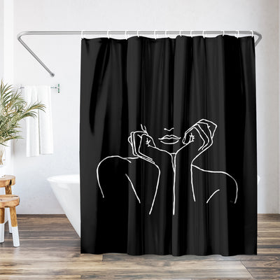 71x74 Decorative Shower Curtain with 12 Metal Grommets | Black — 71 x 74