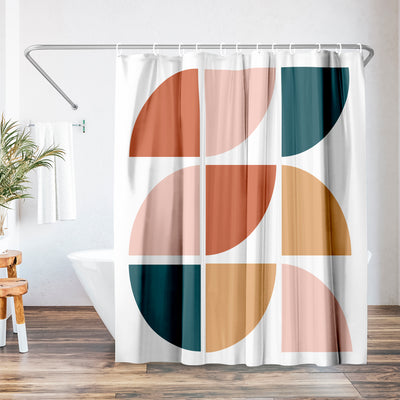 71x74 Boho Shower Curtain with 12 Metal Grommets | Mid Century Circles — 71 x 74