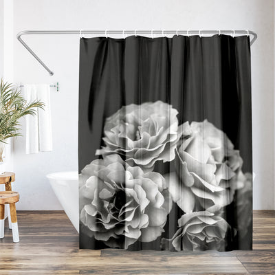 71x74 Floral Shower Curtain with 12 Metal Grommets | Moody Roses — 71 x 74